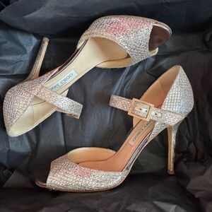 Jimmy Choo Glitter Lace Champagne Mary Janes